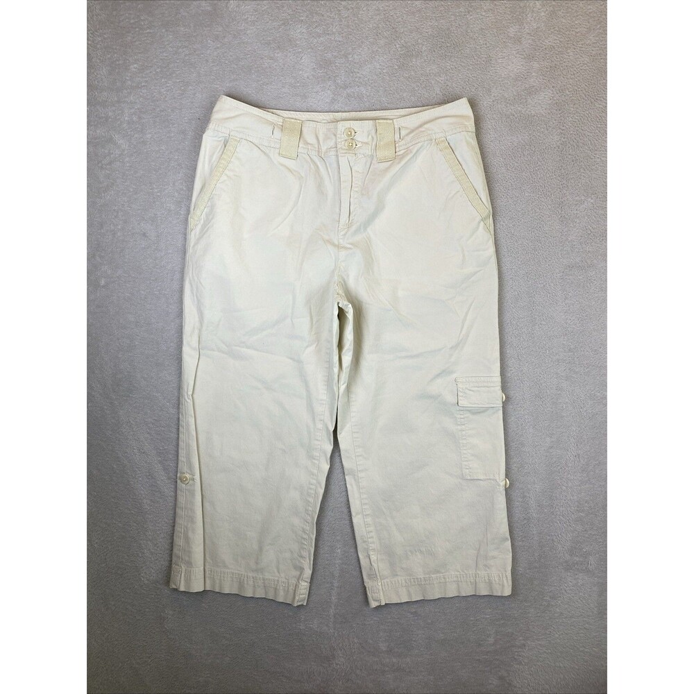 St. John's Bay Stretch Cargo Capri Pants Women's 6 Cotton Stretch Casual Beige